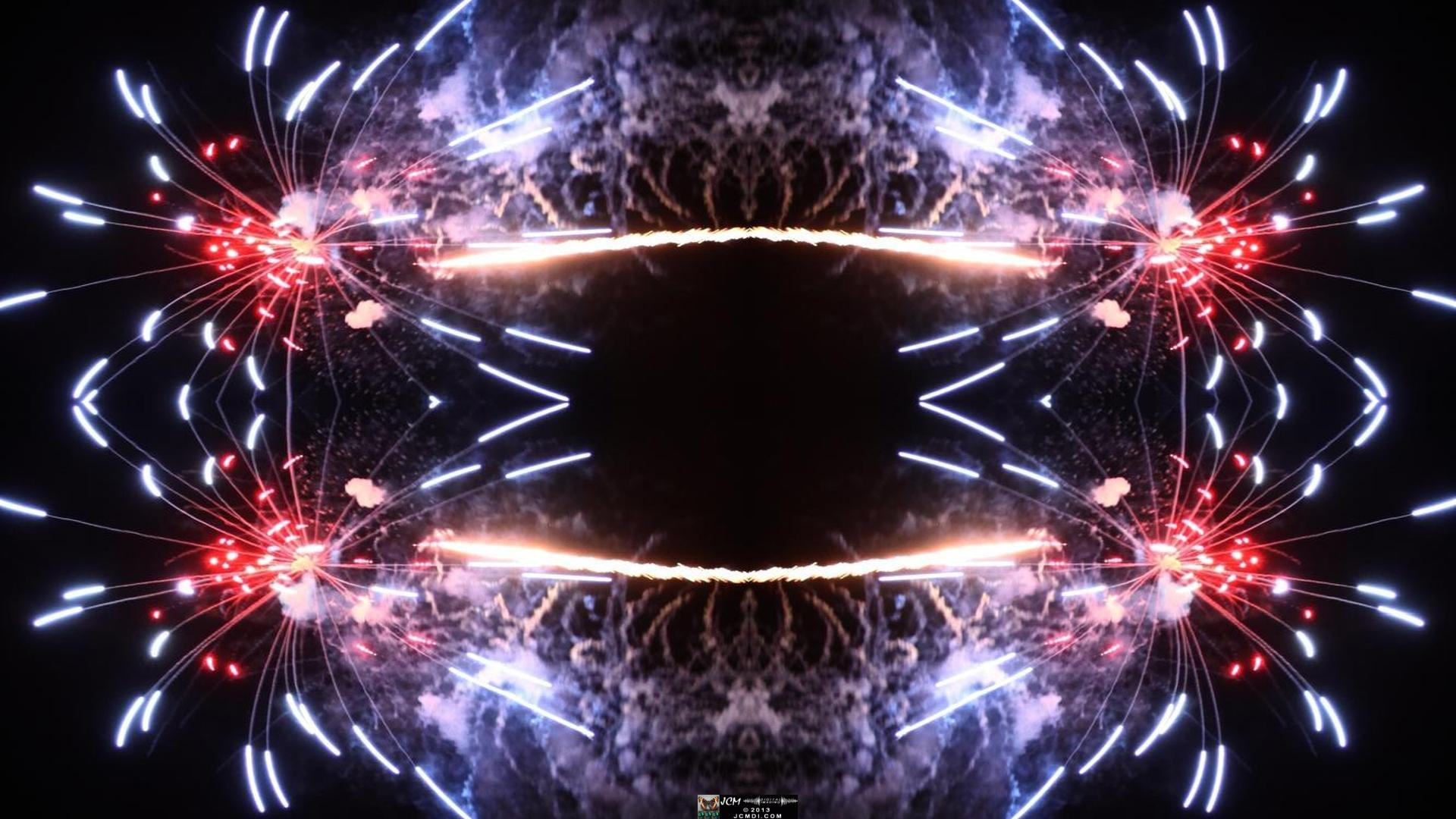 Quadroscopic art made from a digital image of fireworks taken in Castaic, California.